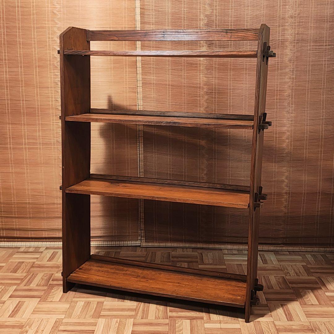 楔本棚4段　木製棚　オープンラック　昭和レトロ　古家具