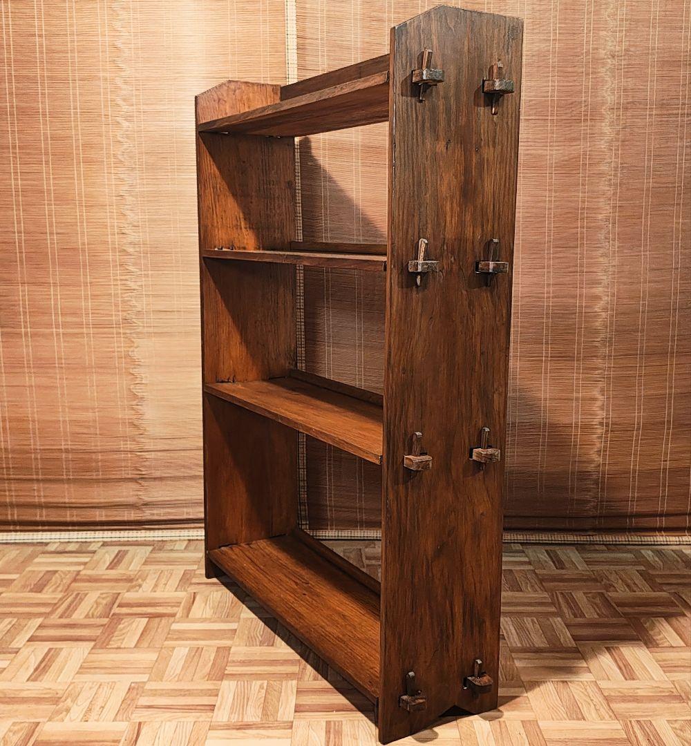 楔本棚4段　木製棚　オープンラック　昭和レトロ　古家具