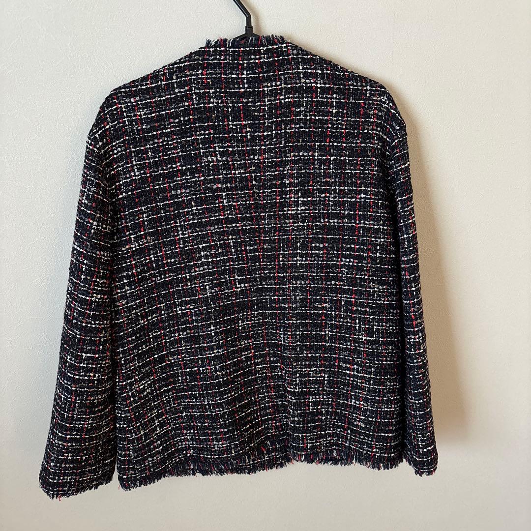 美品　theory luxe ネイビー　ツイード　ノーカラー　ジャケット　38