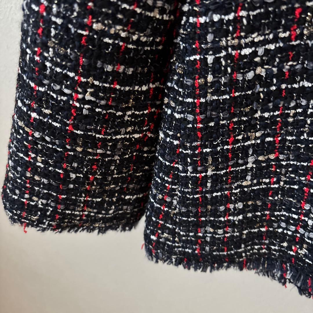 美品　theory luxe ネイビー　ツイード　ノーカラー　ジャケット　38