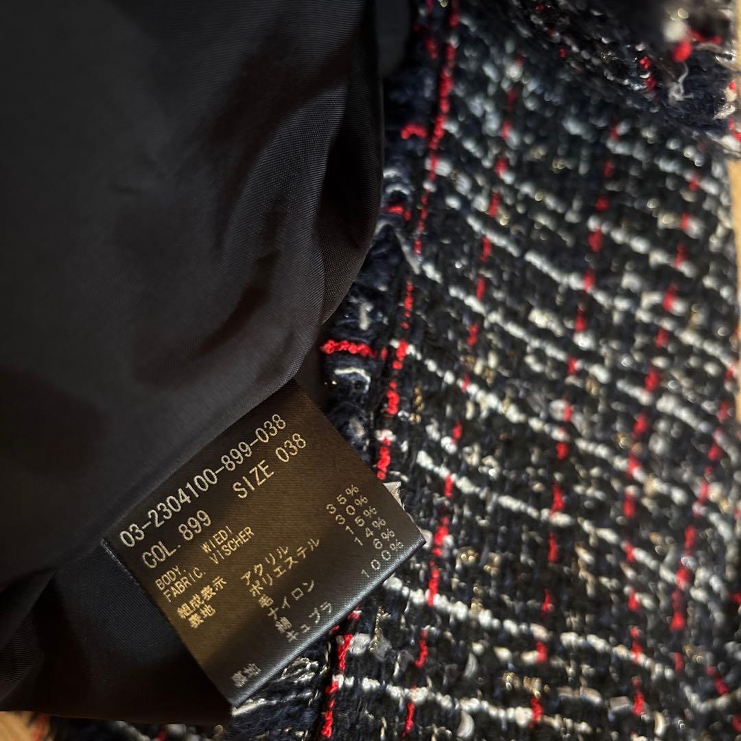 美品　theory luxe ネイビー　ツイード　ノーカラー　ジャケット　38