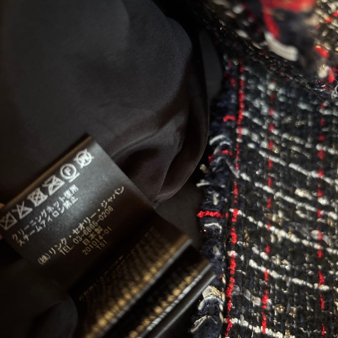 美品　theory luxe ネイビー　ツイード　ノーカラー　ジャケット　38