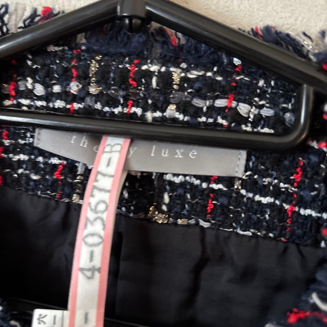 美品　theory luxe ネイビー　ツイード　ノーカラー　ジャケット　38