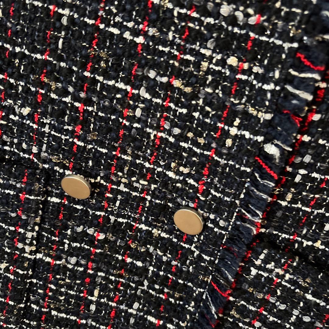 美品　theory luxe ネイビー　ツイード　ノーカラー　ジャケット　38