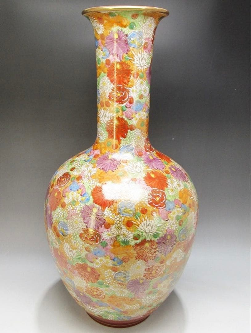 大花瓶 花器 花瓶 花器 飾壺 薩摩 春洋銘　高さ約54cm　重さ4.7㎏