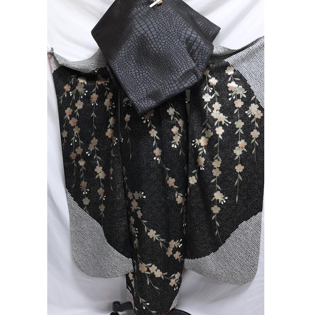 【良好】◆ 振袖6点セット ◆丈165cmフルセット黒帯新品成人式絞りTu49