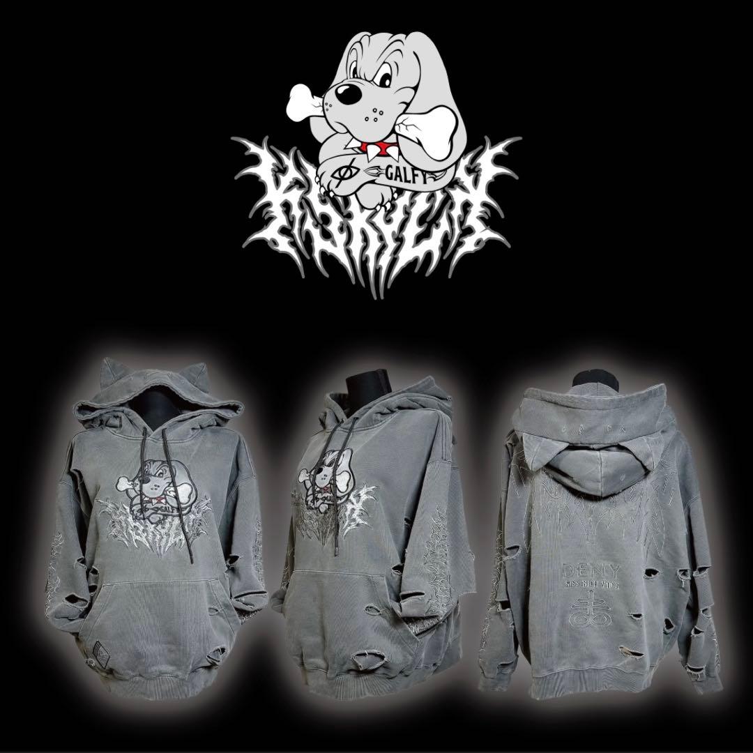 GALFY KRY コラボ ケモミミ染めボロ パーカー２ グレー