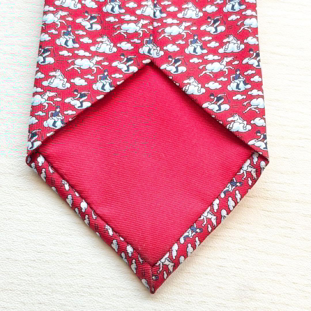 HERMES 雲 馬 騎手 ネクタイ DANS LES NUAGES 雲の中で