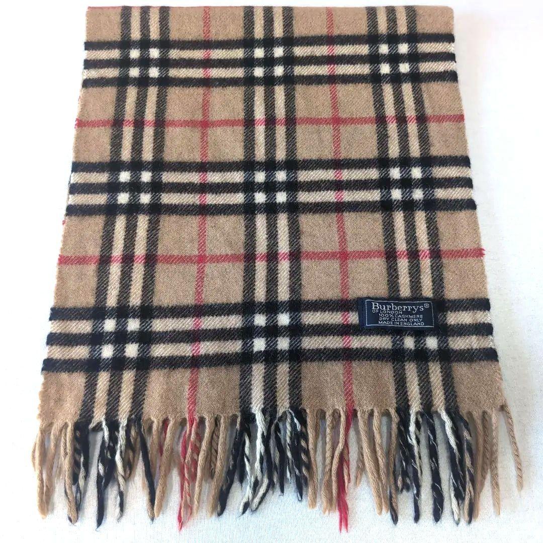 英国製 バーバリー カシミア100% マフラー ノバチェック ベージュ 12C