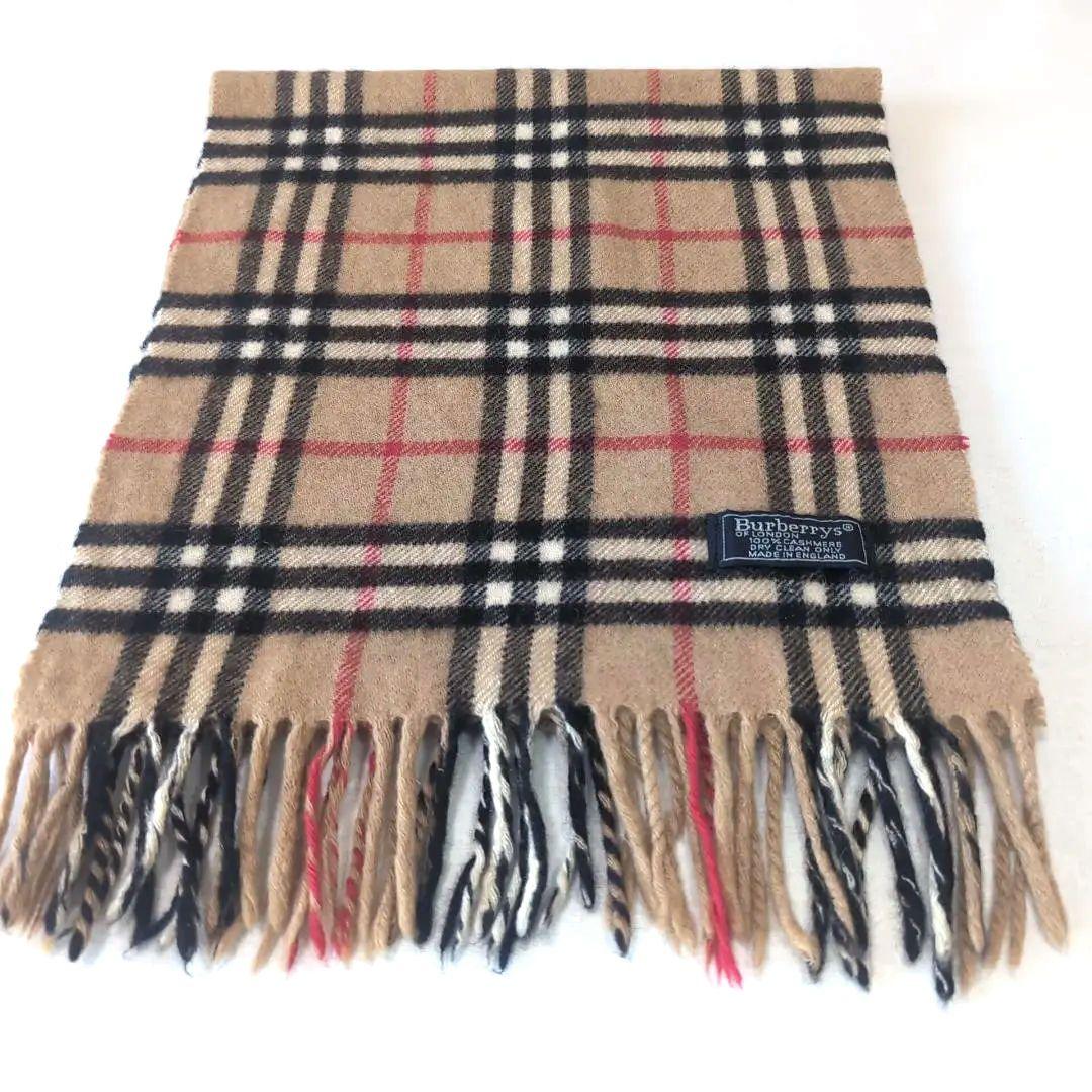 英国製 バーバリー カシミア100% マフラー ノバチェック ベージュ 12C