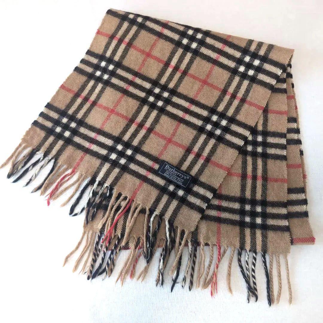 英国製 バーバリー カシミア100% マフラー ノバチェック ベージュ 12C
