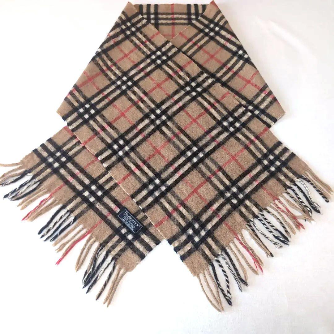 英国製 バーバリー カシミア100% マフラー ノバチェック ベージュ 12C