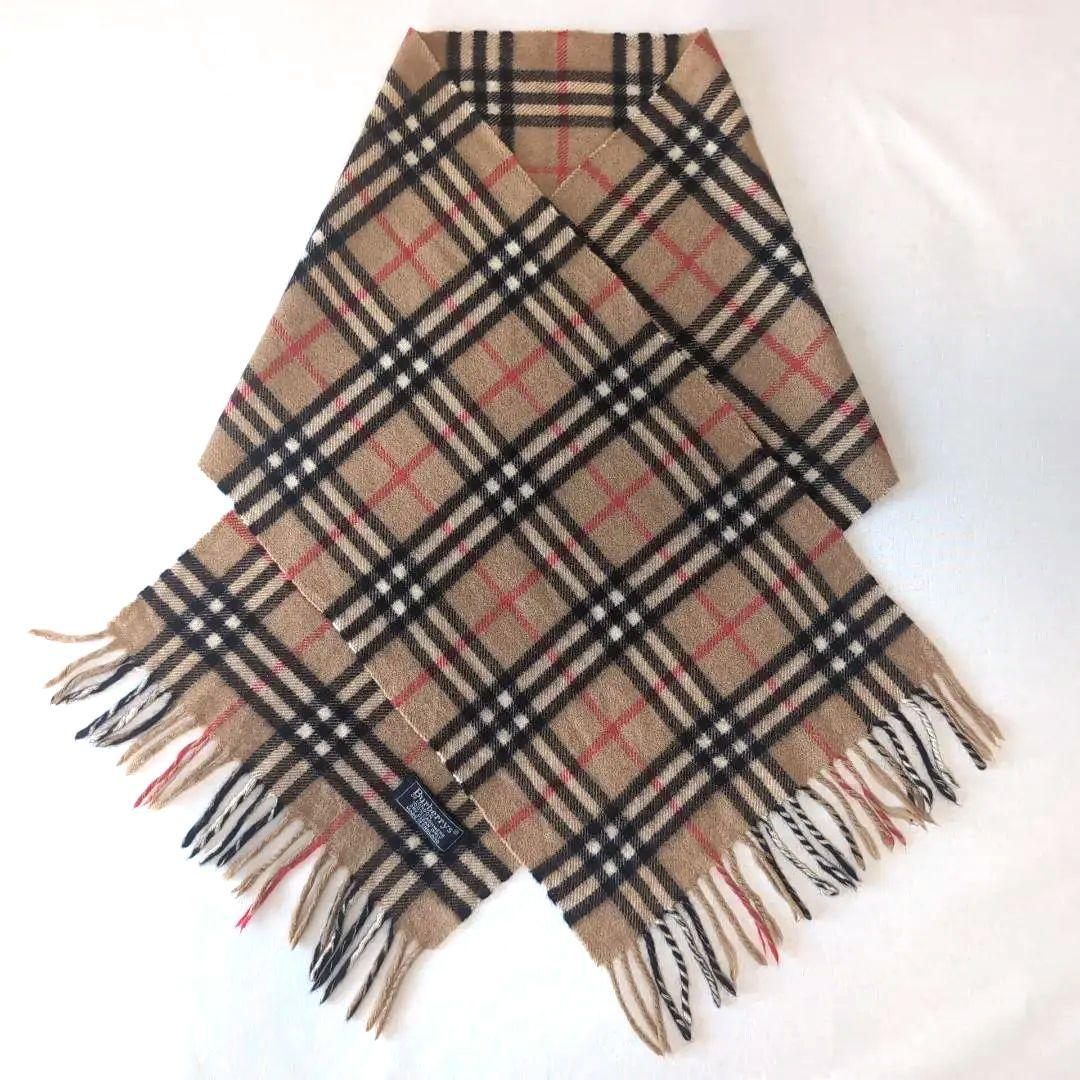 英国製 バーバリー カシミア100% マフラー ノバチェック ベージュ 12C