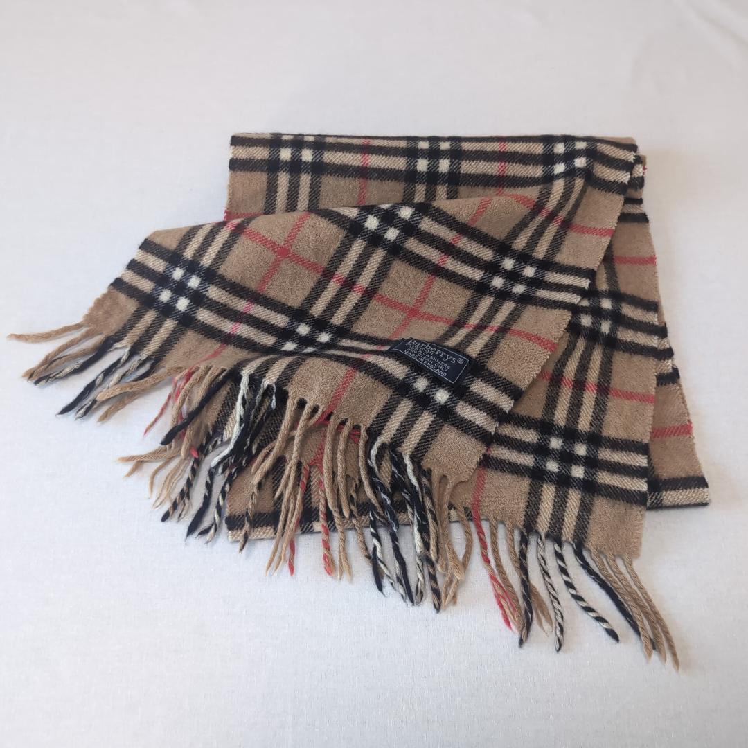 英国製 バーバリー カシミア100% マフラー ノバチェック ベージュ 12C
