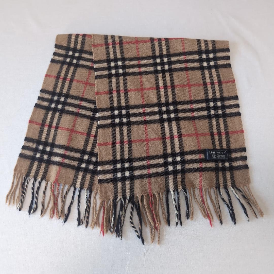 英国製 バーバリー カシミア100% マフラー ノバチェック ベージュ 12C