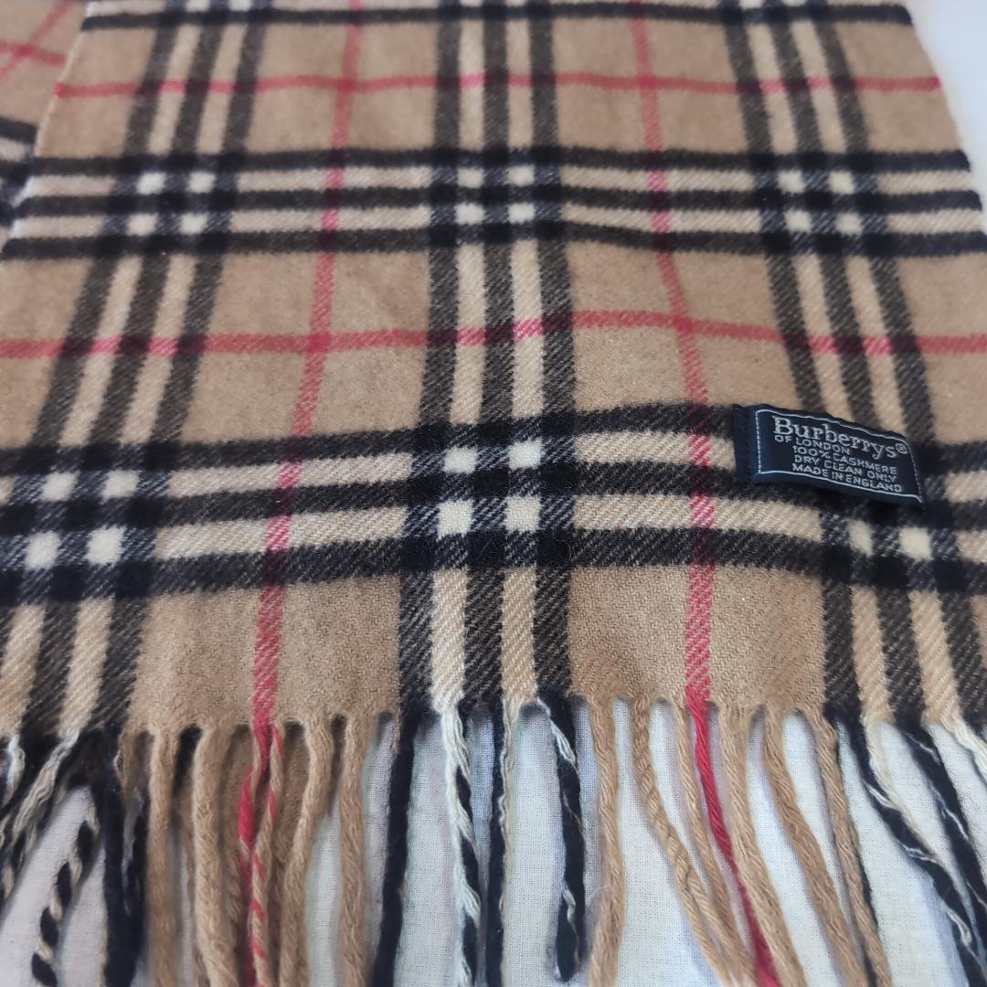 英国製 バーバリー カシミア100% マフラー ノバチェック ベージュ 12C