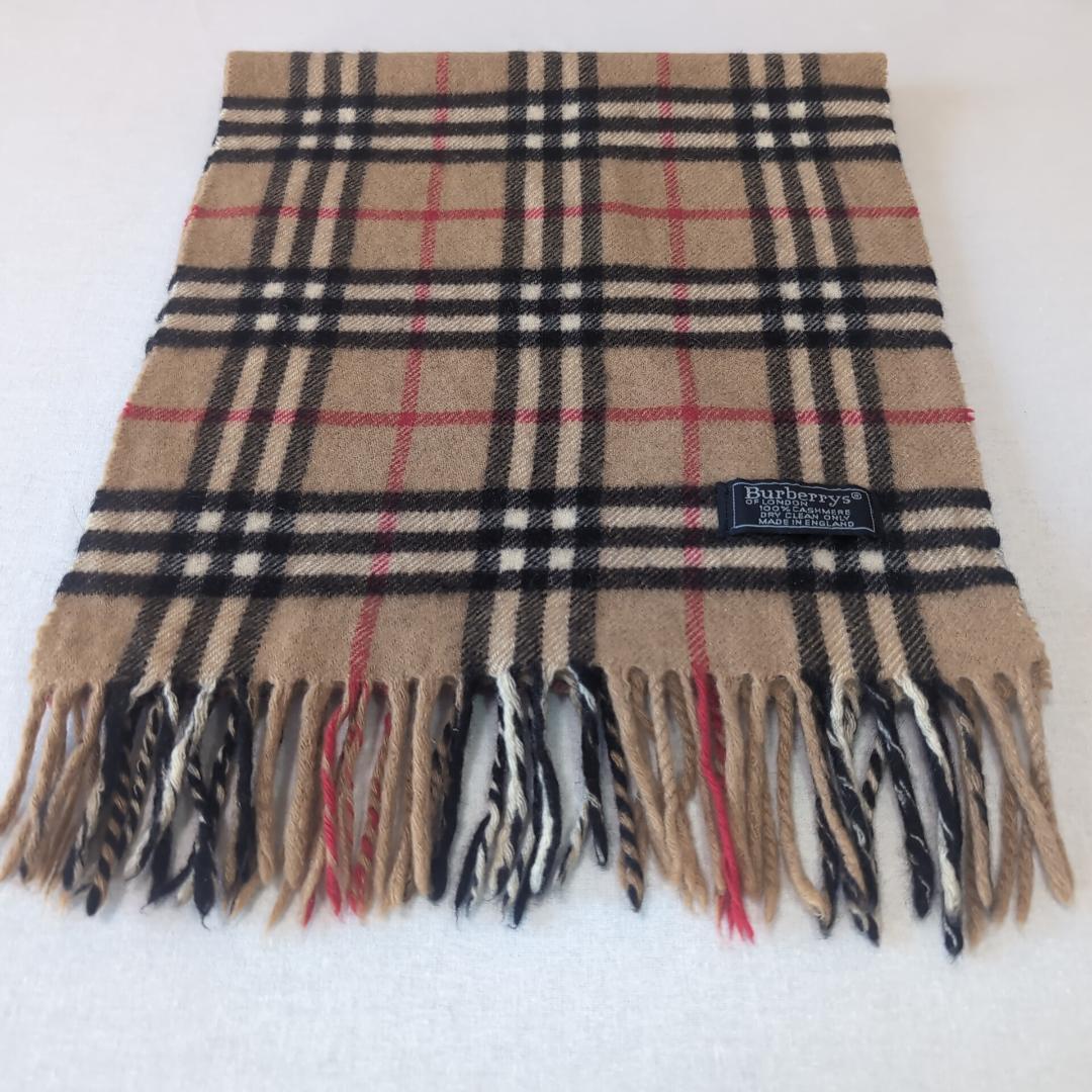 英国製 バーバリー カシミア100% マフラー ノバチェック ベージュ 12C