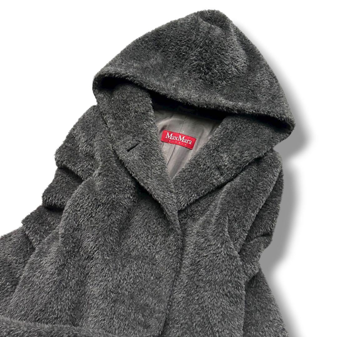 美品 マックスマーラ テディベアコート アルパカ シャギー 灰 ロング ウール