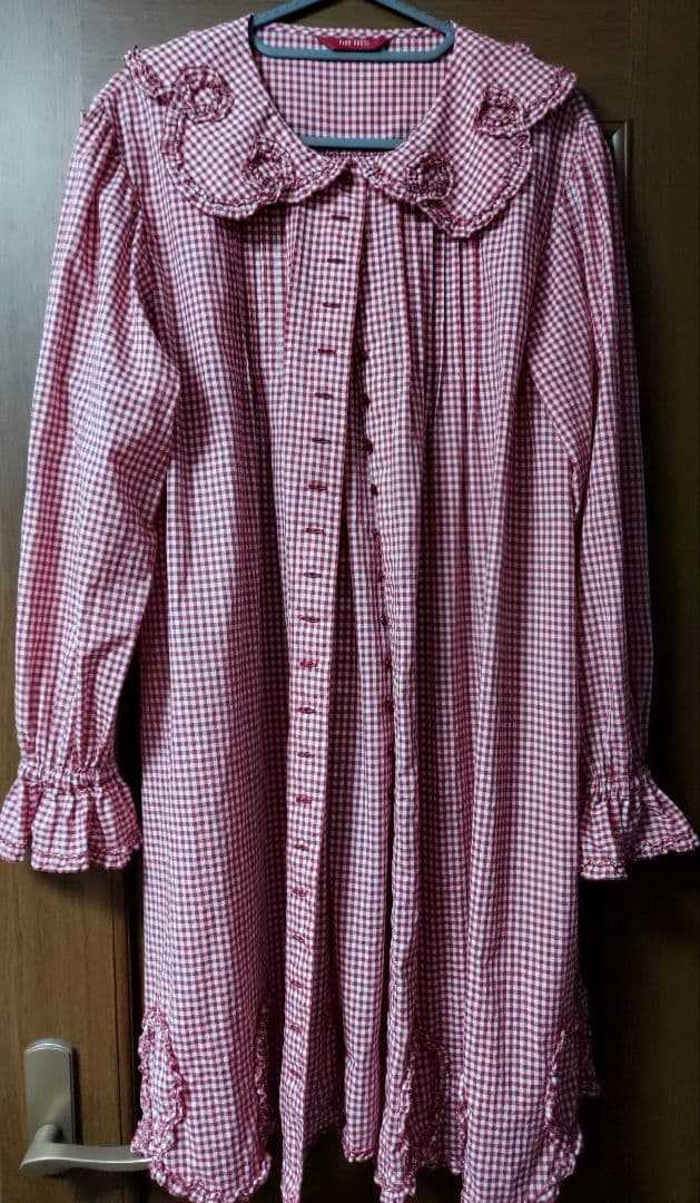 美品 ピンクハウス 赤と白のギンガムチェック長袖チュニック