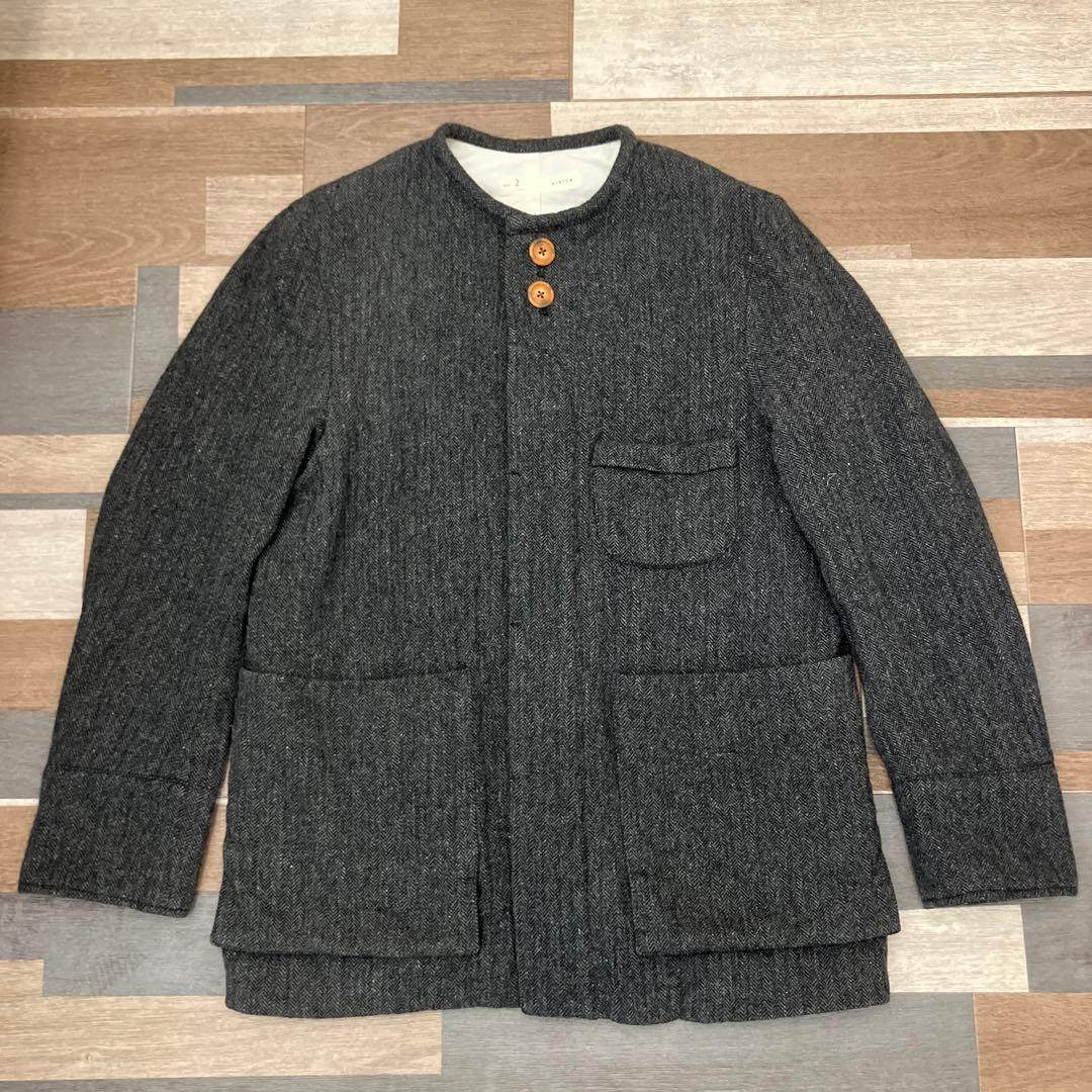 【nisica】ニシカ　日本製　ノーカラー ウール　リネン　ヘリンボーン