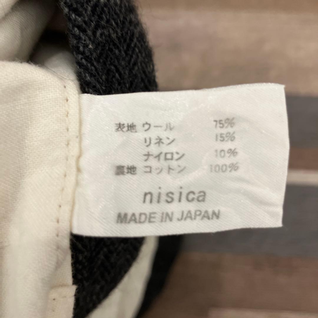 【nisica】ニシカ　日本製　ノーカラー ウール　リネン　ヘリンボーン