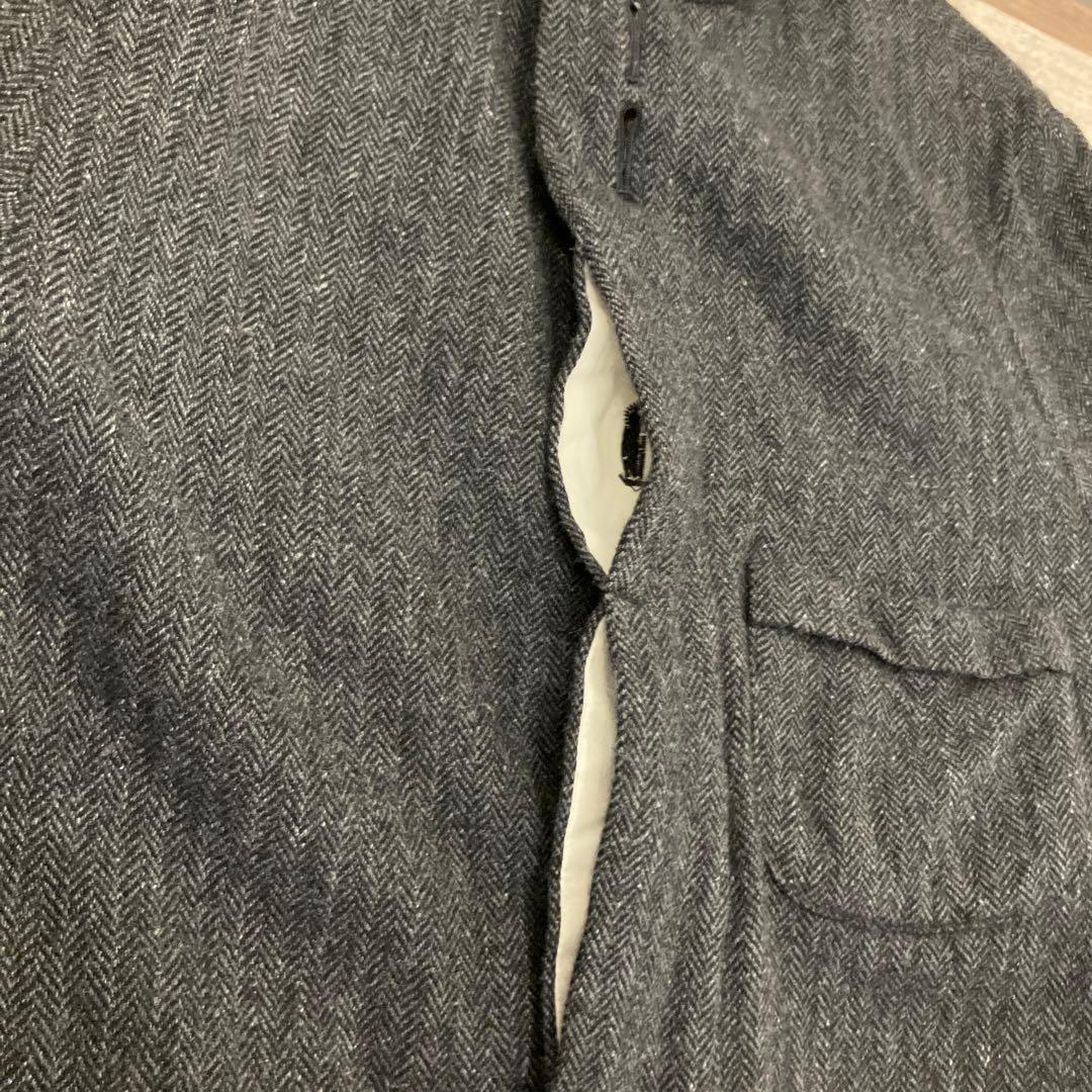 【nisica】ニシカ　日本製　ノーカラー ウール　リネン　ヘリンボーン