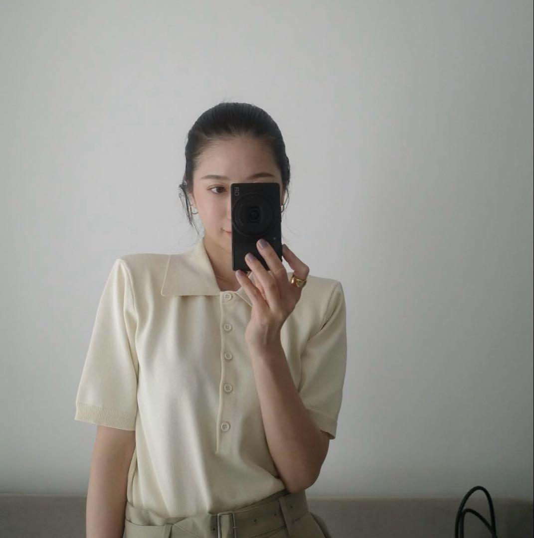 moca　SHOULDER PADS POLO KNIT TOPS