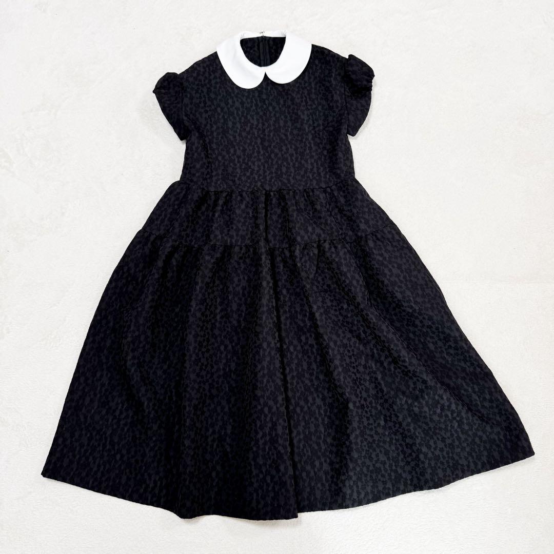 極美品 アンミヌ ミニラウンド ジャガード ドレス ティアード ワンピース F