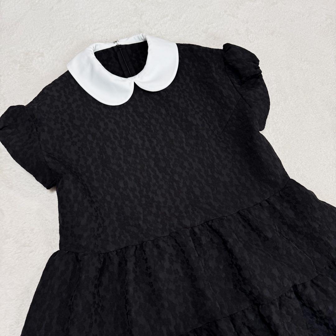 極美品 アンミヌ ミニラウンド ジャガード ドレス ティアード ワンピース F