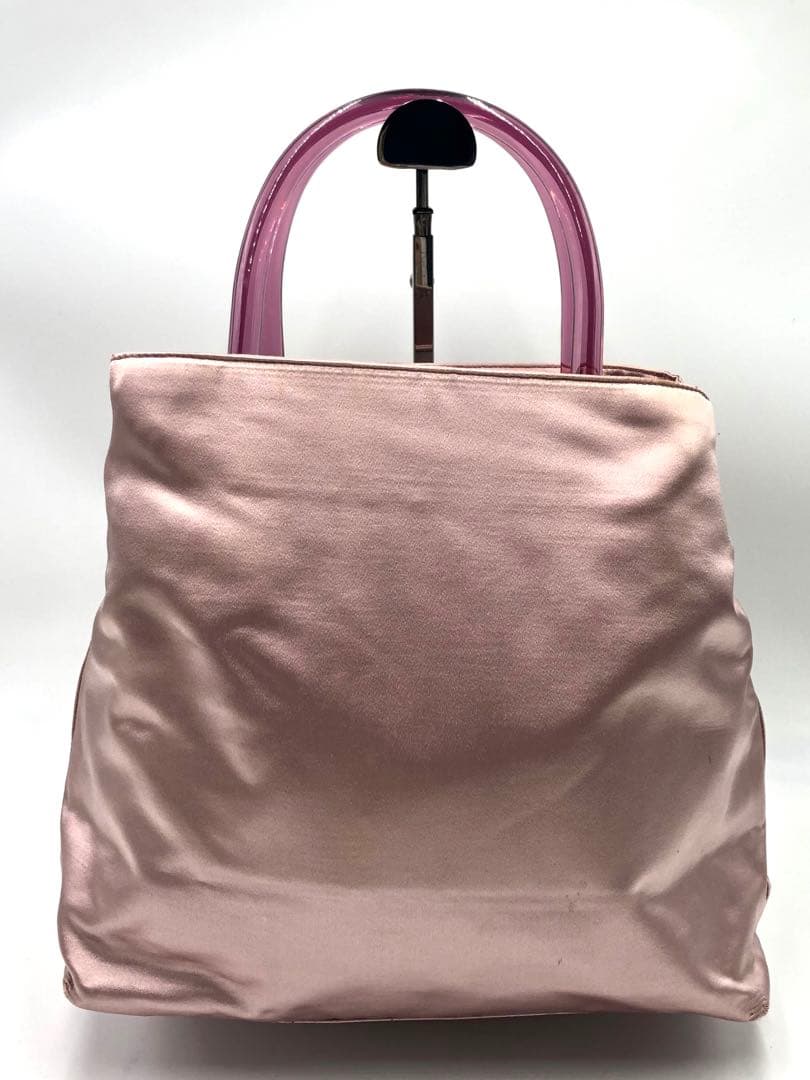プラダ　サテン　トートバッグ　バッグ　クリアハンドル　ブランド　ピンク　お洒落