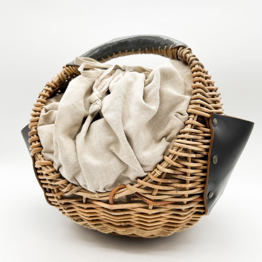 ebagos レザーパッチ ラウンドカゴバッグ ベージュ