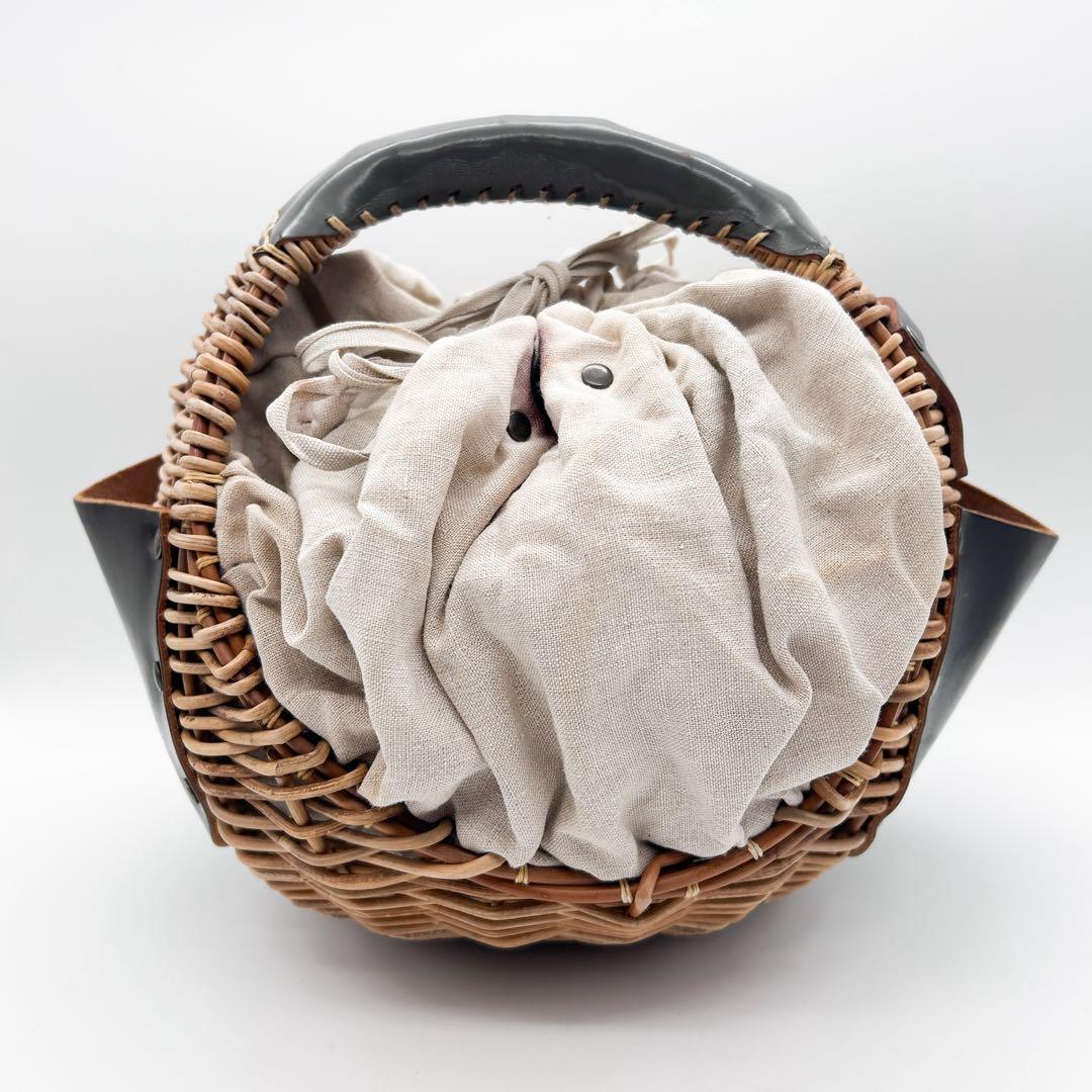 ebagos レザーパッチ ラウンドカゴバッグ ベージュ