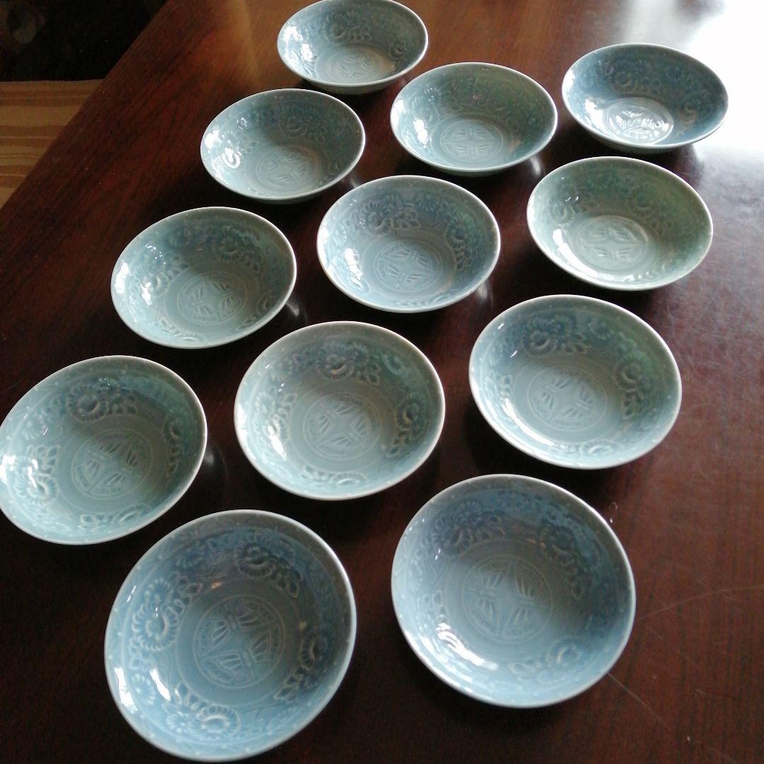 瀬戸焼　青磁中鉢　12客　16cm　大正期