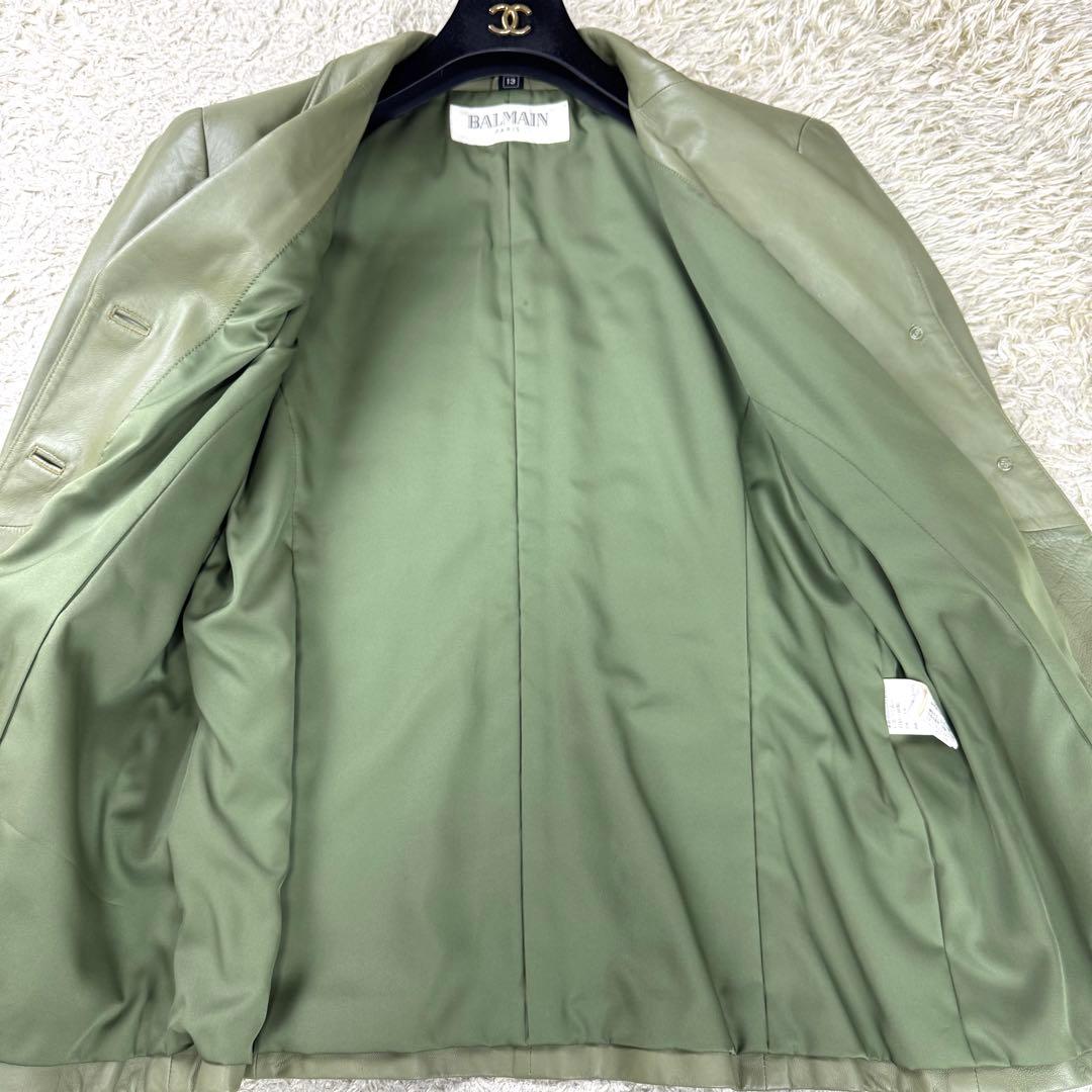 希少カラー★バルマン ラムレザー ジャケット グリーン ロゴボタン XL