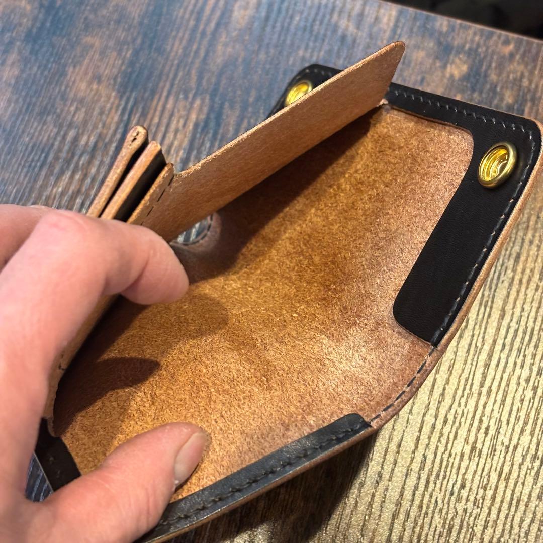 栃木レザー　ミドル　トラッカーウォレット　茶芯ブラック　3層