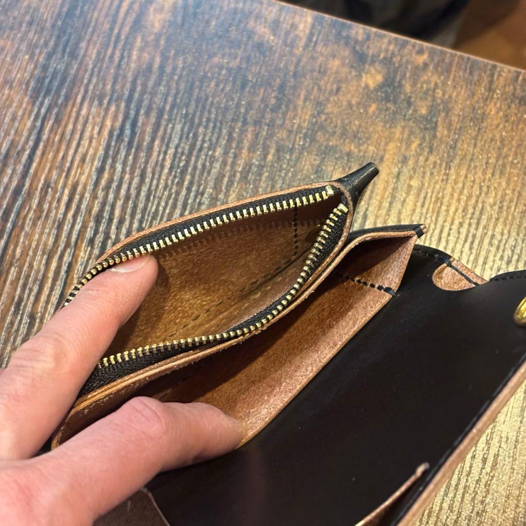 栃木レザー　ミドル　トラッカーウォレット　茶芯ブラック　3層