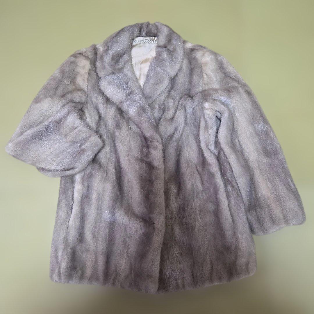 グレージュ ミンクコート 着丈77 本毛皮 高級 リアルファー 11号