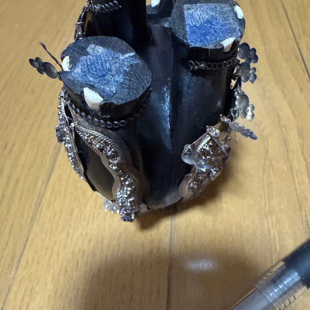 【木彫り象　シルバー装飾】ゾウの置物　スリランカ　当時物　蔵出し品