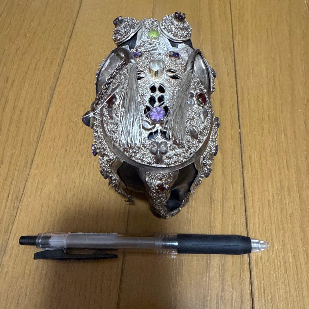 【木彫り象　シルバー装飾】ゾウの置物　スリランカ　当時物　蔵出し品