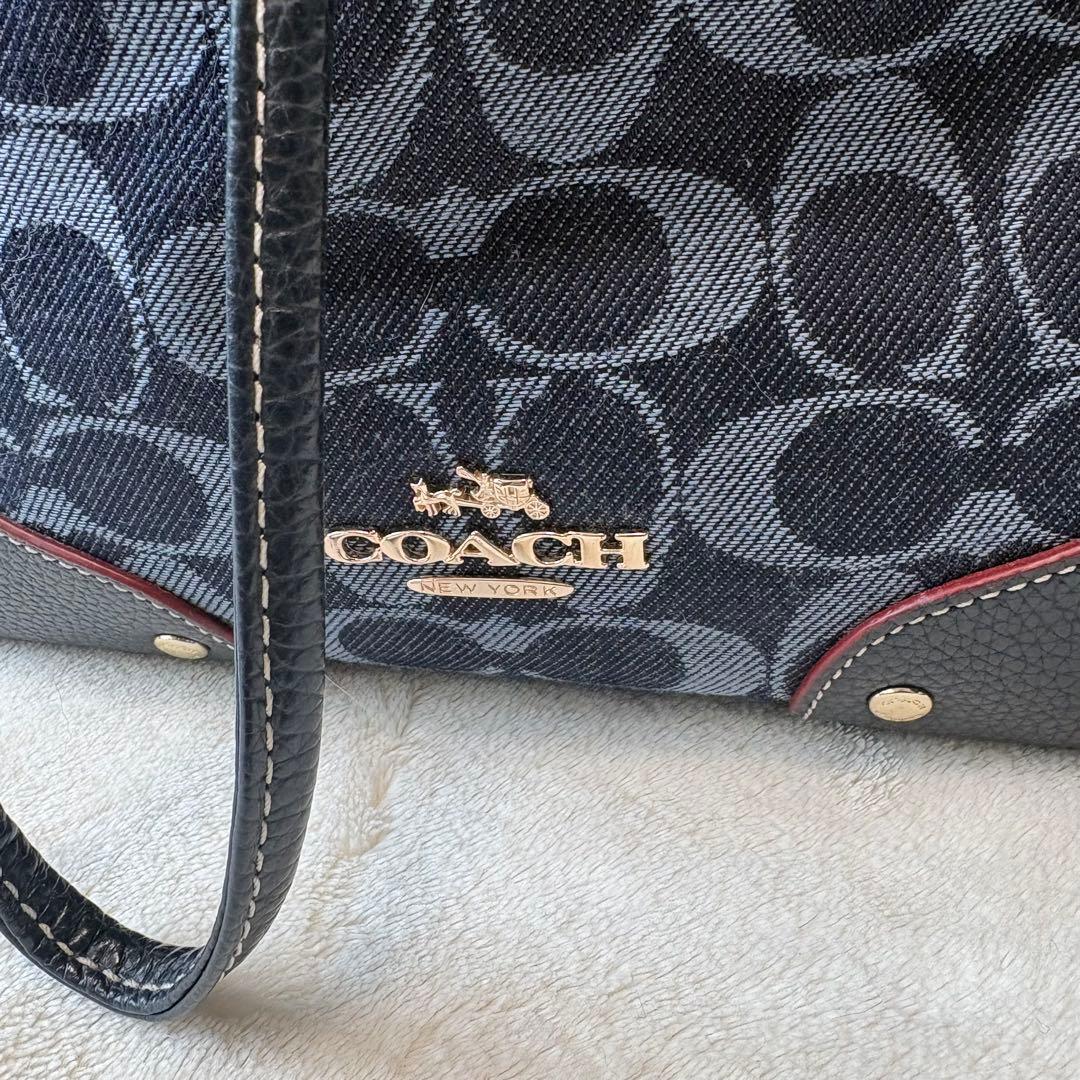 【激美品】COACH コーチ ショルダーバッグ 巾着 シグネチャー デニム