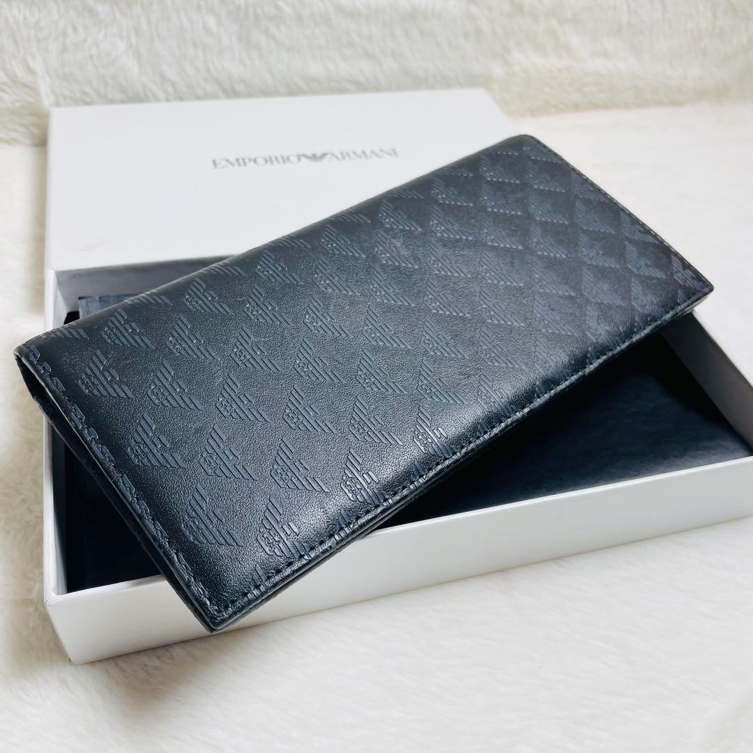 新品未使用 希少エンポリオアルマーニ　正規品　ロングウォレットエンボスロゴ 本革