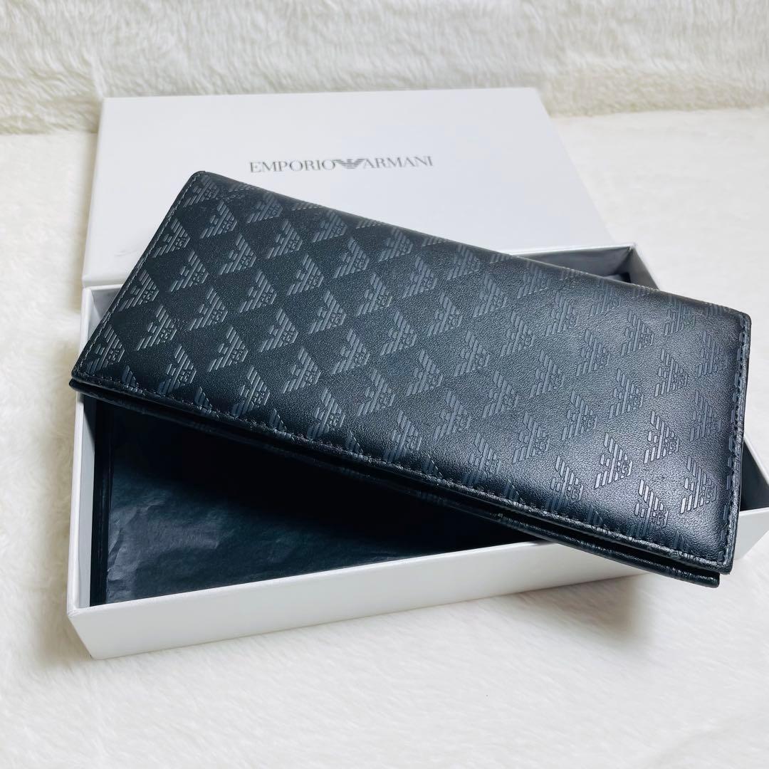 新品未使用 希少エンポリオアルマーニ　正規品　ロングウォレットエンボスロゴ 本革