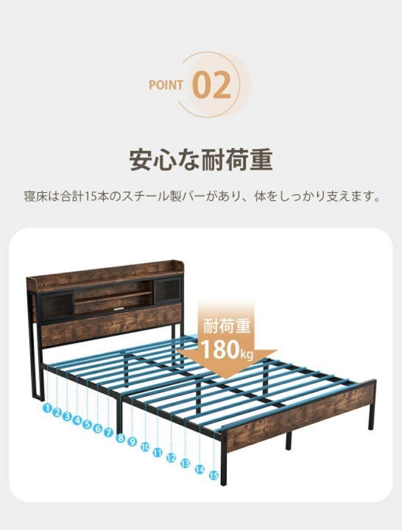 【新品・未開封】ベッドフレーム セミダブル ブラック 木製 パイプベッド #2