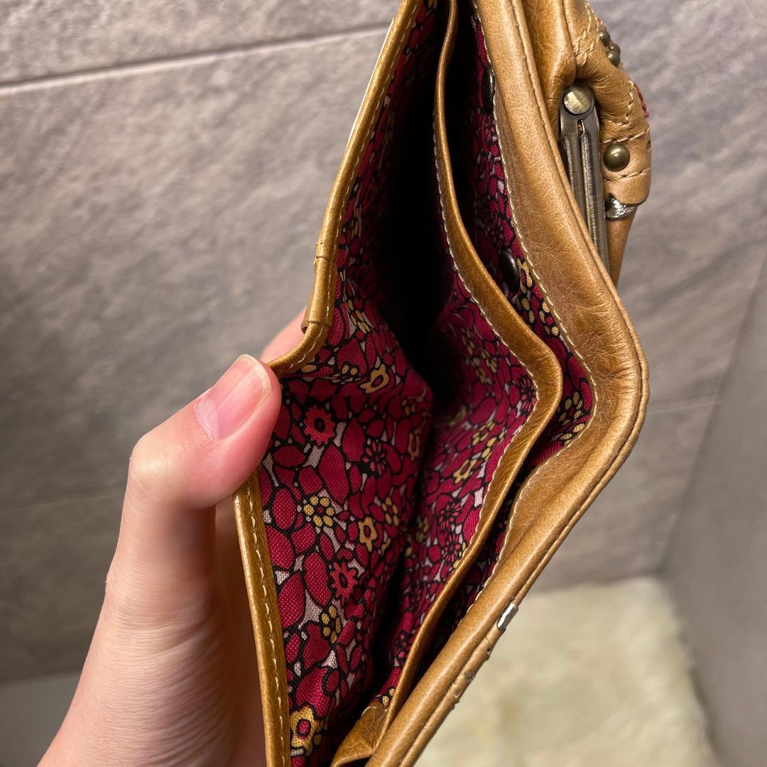 【新品未使用】ANNA SUIがま口２つ折り財布 猫牛革 レザー ローズガーデン