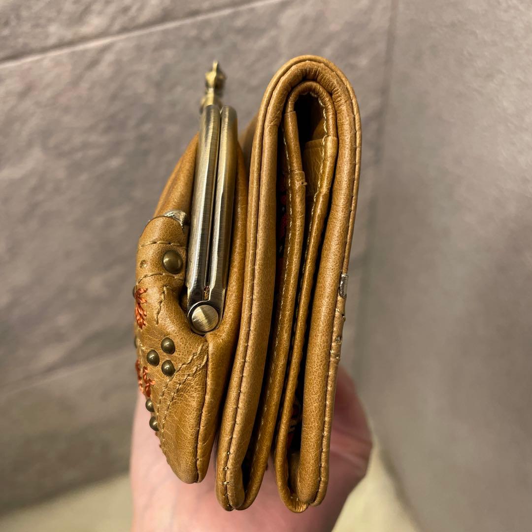 【新品未使用】ANNA SUIがま口２つ折り財布 猫牛革 レザー ローズガーデン