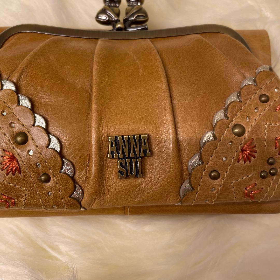 【新品未使用】ANNA SUIがま口２つ折り財布 猫牛革 レザー ローズガーデン