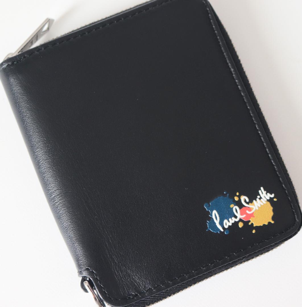 新品箱付き【ポールスミス】イタリア製 ラウンド二つ折り財布 黒 プレゼント最適