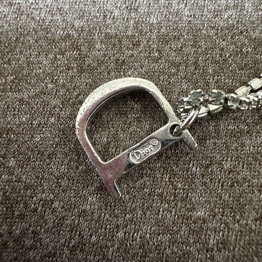 【お値下げ中】Dior ネックレス Dロゴ ラインストーン シルバー 真鍮