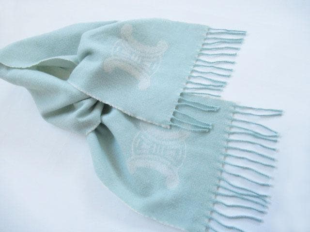 CELINE　セリーヌ　ウール　カシミヤ　サックス　マフラー　トリオンフ