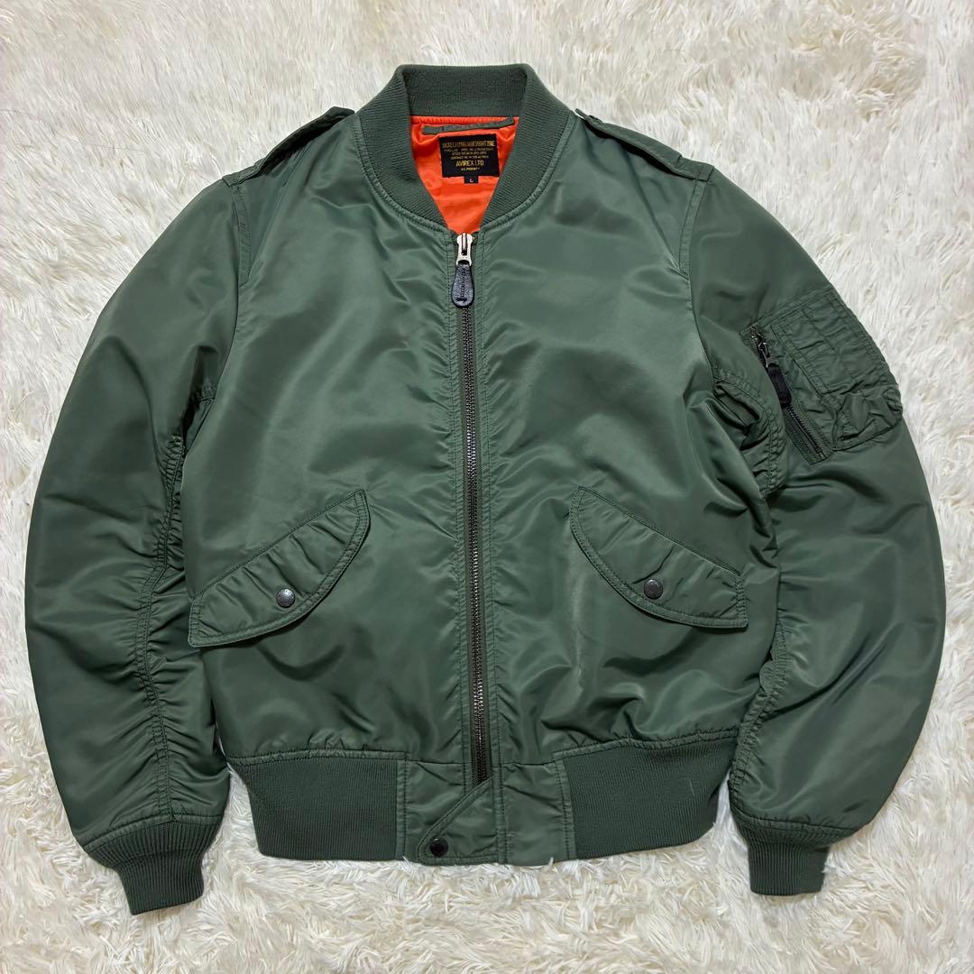 AVIREX フライトジャケット アーチロゴ コマーシャルロゴ L カーキ